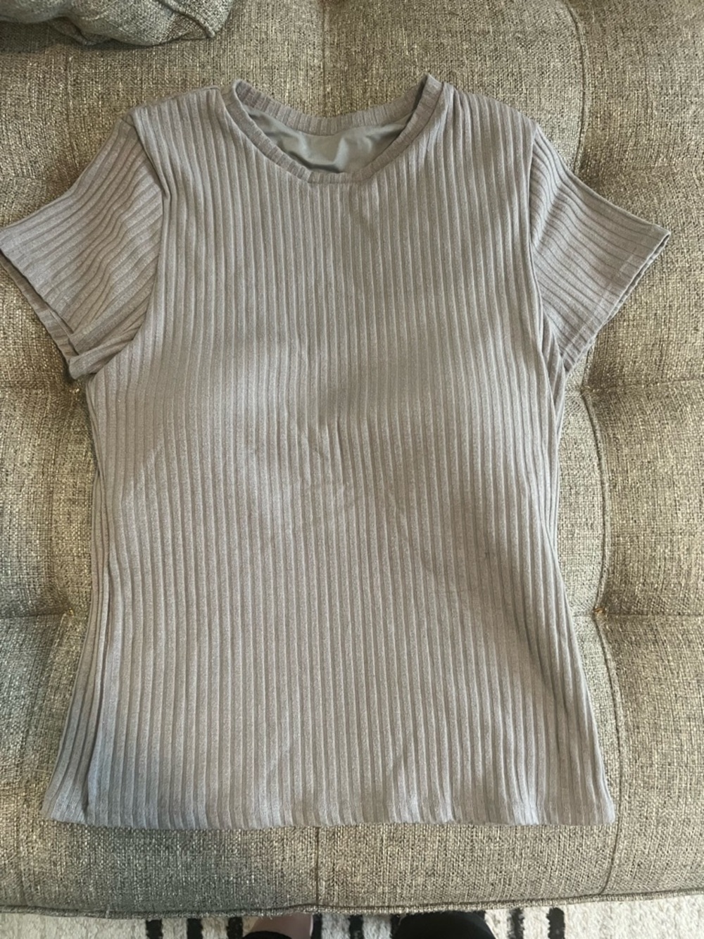Klassy Network Grey Ribbed Brami Crewneck Tee XL Built-in Bra Fitted - Picture 2 of 3